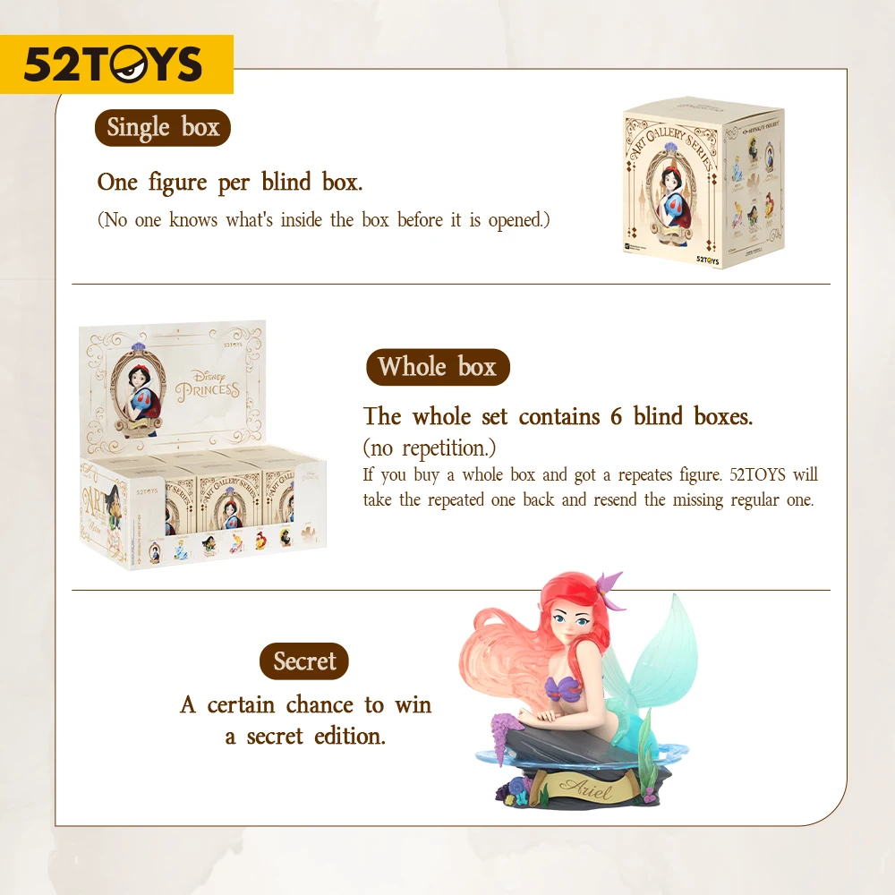 52toys Blind Box Disney Princess Art Gallery, 1pc Cute Figure 