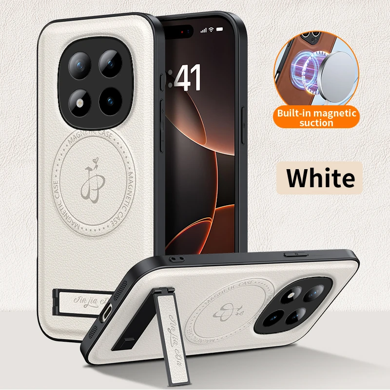 Leather Stand Case with Magnetic Wireless Charging Compatibility - Shockproof Protective Shell