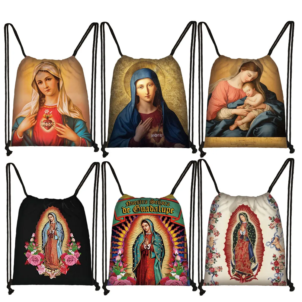 

Our Lady of Guadalupe Virgin Mary Print Drawstring Bags Woment Teenager Shoulder Storage Bag for Travel Shoes Holder Gift