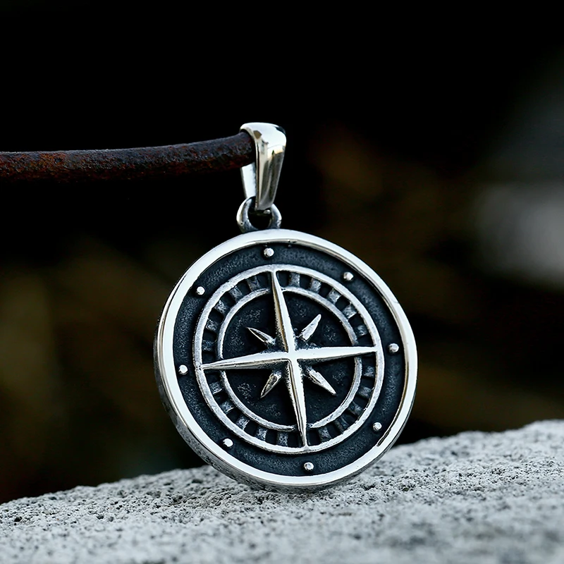 Beier New Creative Design 316L Stainless Steel Round Viking Snake Compass Necklace Pendant Norse Amulet Jewelry For Men