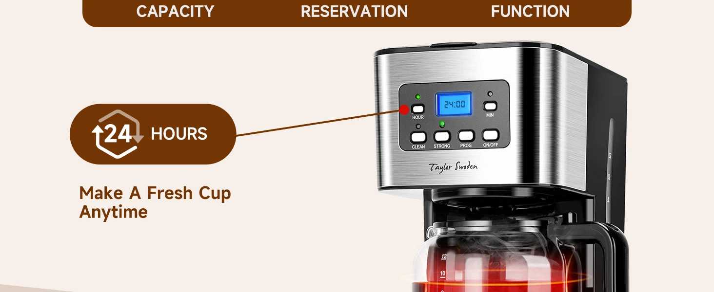 Filterkaffeemaschine für 12 Tassen mit Timer & Abschaltautomatik