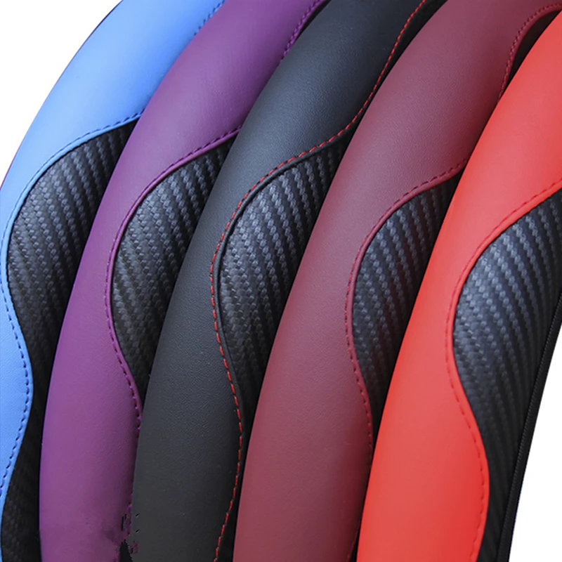 Carbon Fiber PU Leather Steering Wheel Cover for Hyundai I10 Peugeot 2008 Dacia Sandero Stepway Car accessories steering wheel cover