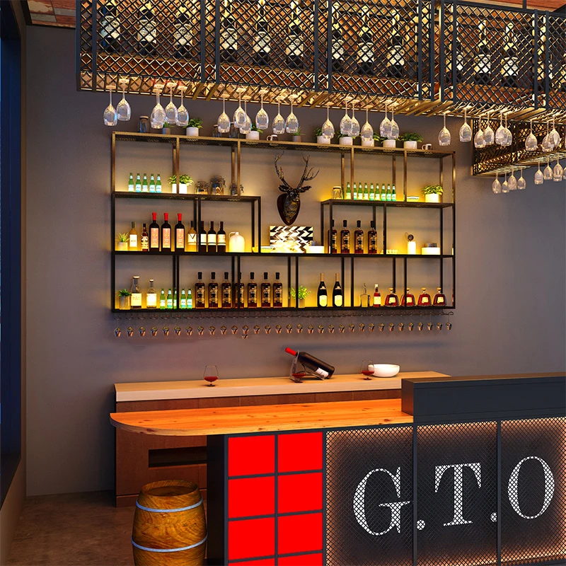 Metal Club Bar Cabinets Wall Mounted Shelf Unique Industrial Wine Cabinets Retail Cellar Armario Para Vinos Hotel Furnitures