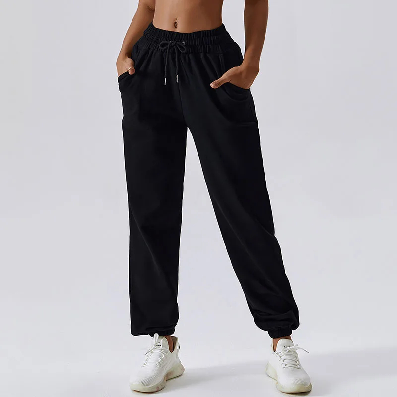 Casual French Cotton Terry Elastic Drawstring Sweatpants Workout