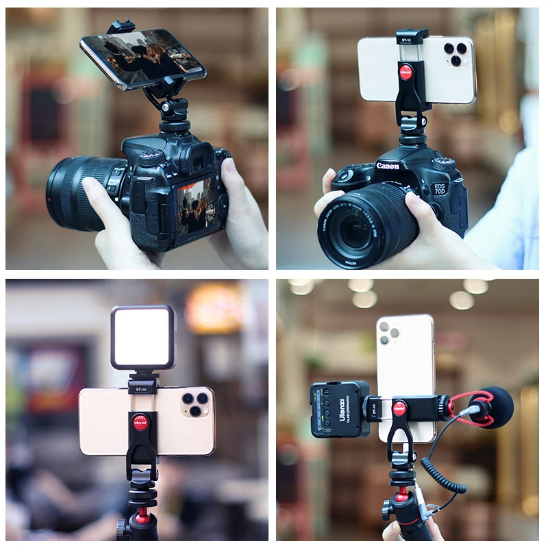 ULANZI ST-10 360 회전 금속 휴대폰 삼각대 마운트 홀더, 마이크 라이트, 캐논, 니콘, , DSLR 카메라, 스마트폰용 콜드 슈 포함