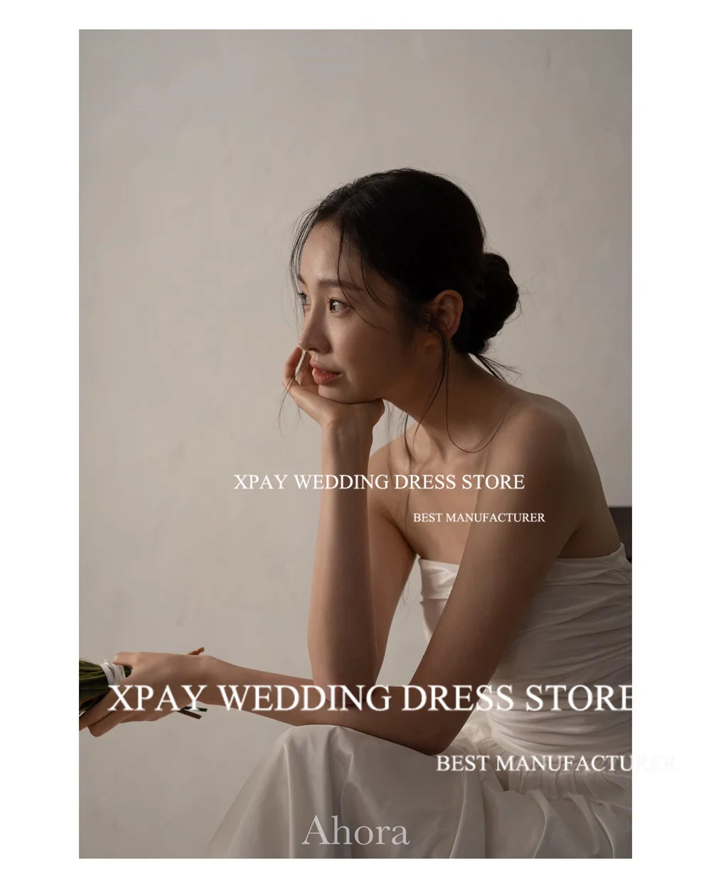 XPAY Strapless A Line Korea Wedding Dresses Customized Pleats Taffeta Bridal Dress Backless Wedding Photos Shoot Bride Gown 5