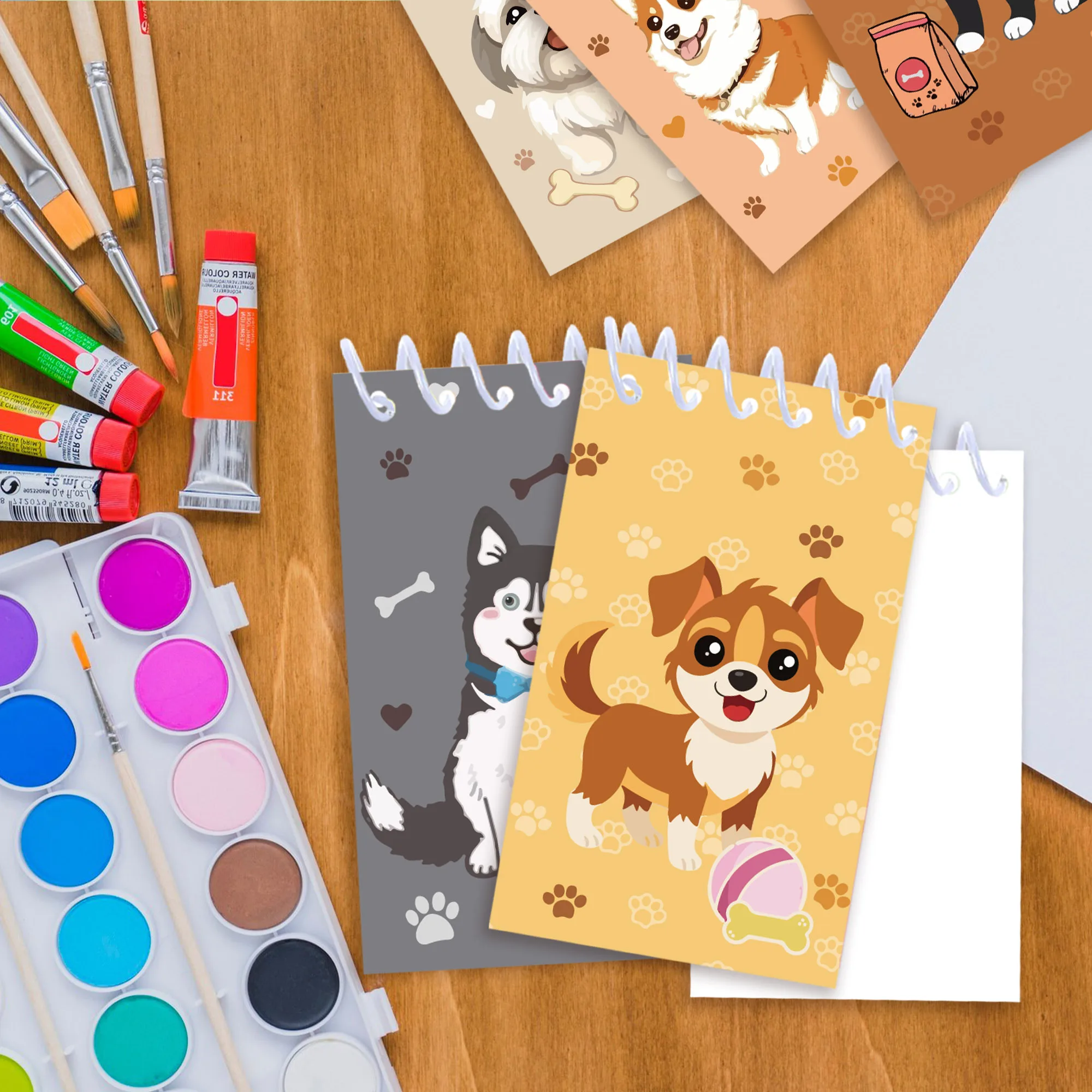128 Seiten Cartoon Niedlicher Haustier Hund Mini Spiral Taschennotizbücher Notizblock Spulenheft Notizblöcke Für Büromaterial Schultagebücher – Detail 6