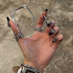 Durable Clear Silicone Shockproof Phone Case with Corrugated Design for iPhone 13 Pro Max (Clear)