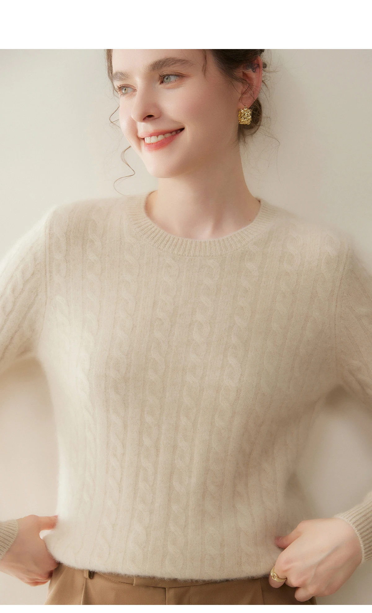 Cashmere Sweater Women Winter Knitted Solid Color Round Neck Pullover Warm Thickened Double Strand Autumn New Fried Dough Twists