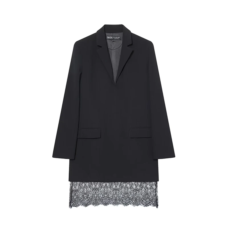 2025 New Fashion Lace Splicing Short Dresses for Women Long Sleeve Blazer Style Mini Dress Woman Chic Elegant Office Dress