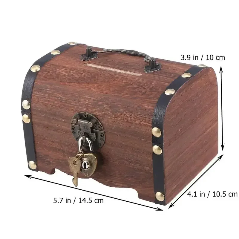 Money saving box treasure chest with lock vintage storage piggy bank organizer for home retro decoration