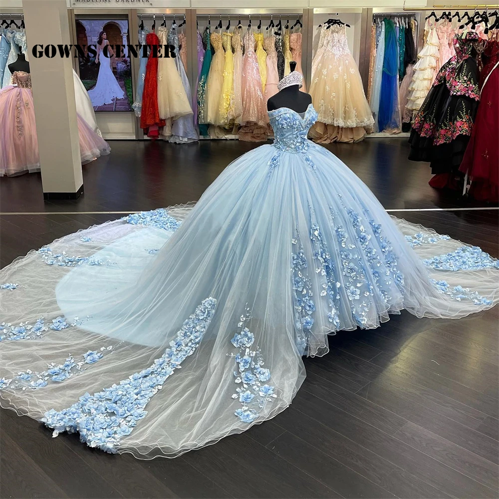 

Light Sky Blue Long Quinceanera Dresses Ball Gown Birthday Party Dress Lace Up Graduation Gown Sweetheart quinceanera de 15 anos