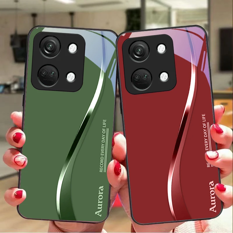 Two-Tone Stripes Black Tempered Glass Phone Case