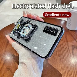 Silicone Bling Electroplated TPU Case with Bear Stand and Glitter Design for V2038 (Black)