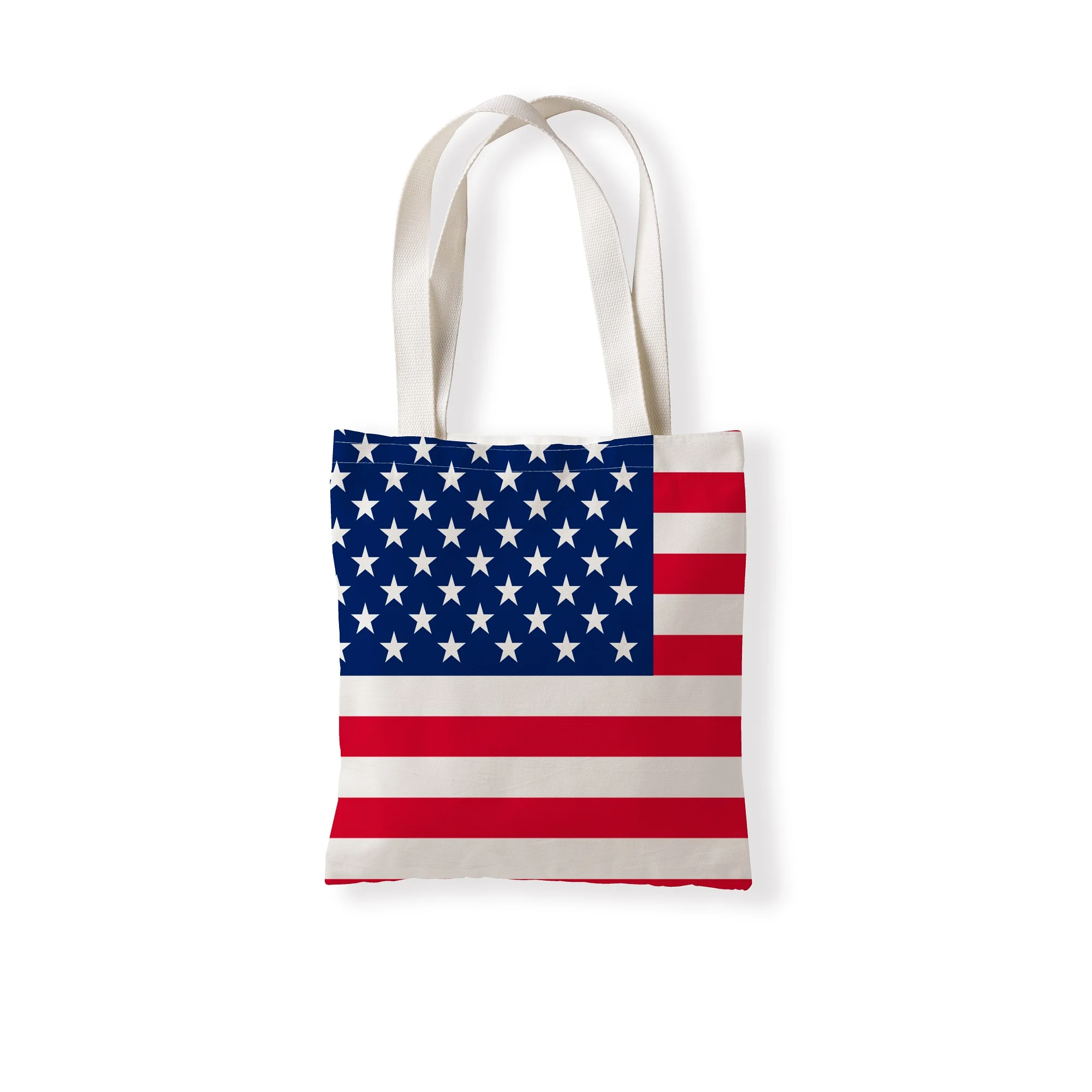 

European and American flag pattern shopping bags can be reused double-sided printed canvas bags linen retail bags sundry bags