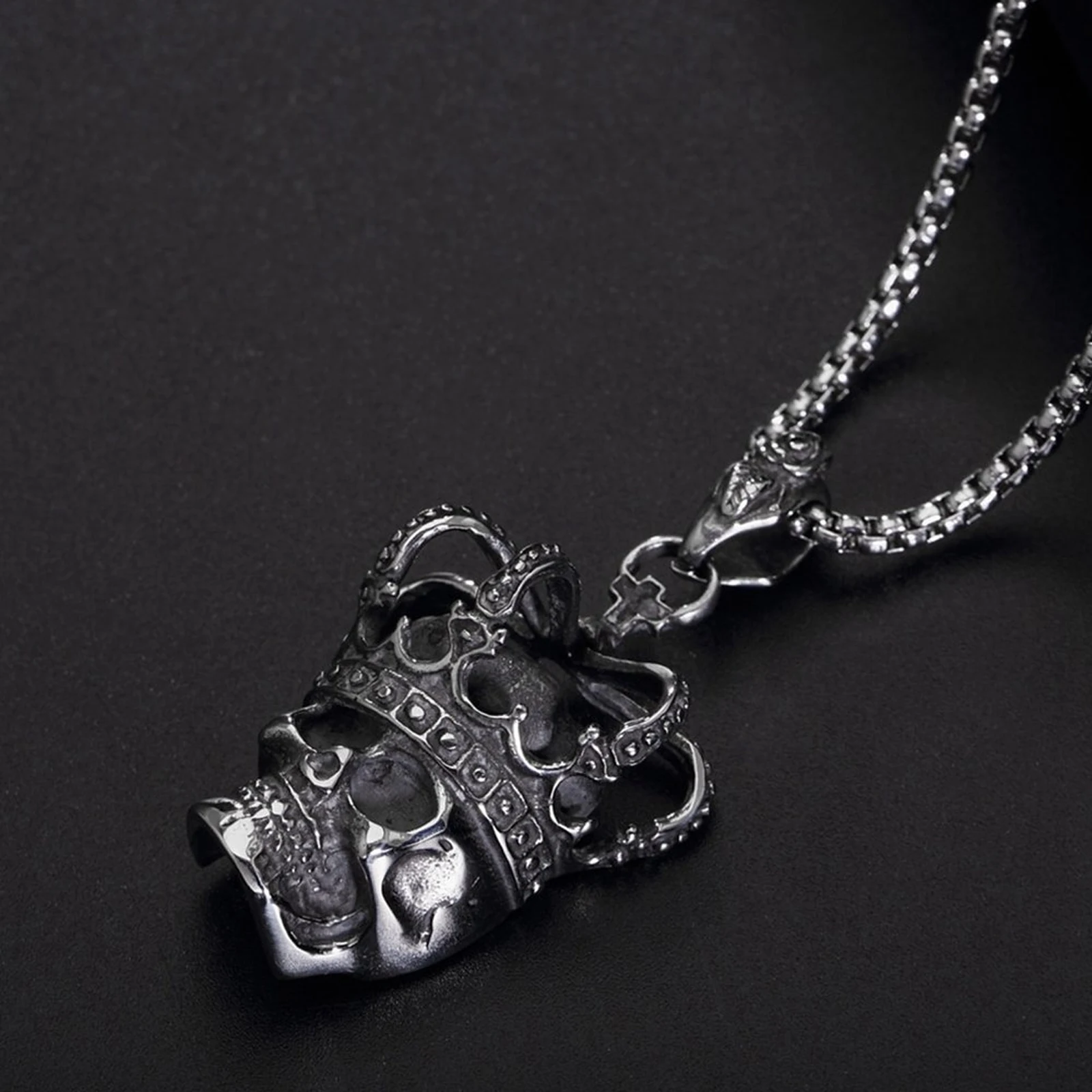 Unisex Viking Retro Crown Skull Stainless Steel Pendant Necklace Punk Biker Jewelry