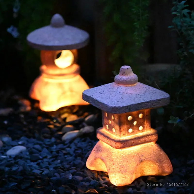Japanese Zen Stone Tower Solar Lamp Outdoor Landscape Courtyard Creative Garden Decoration Small Night Lamp, Antique Palace Lamp