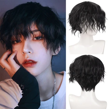 Parrucca sintetica per capelli corti ricci da festa per ragazzo Nero Marrone Capelli finti naturali finti per uomo Bello traspirante Natale Halloween