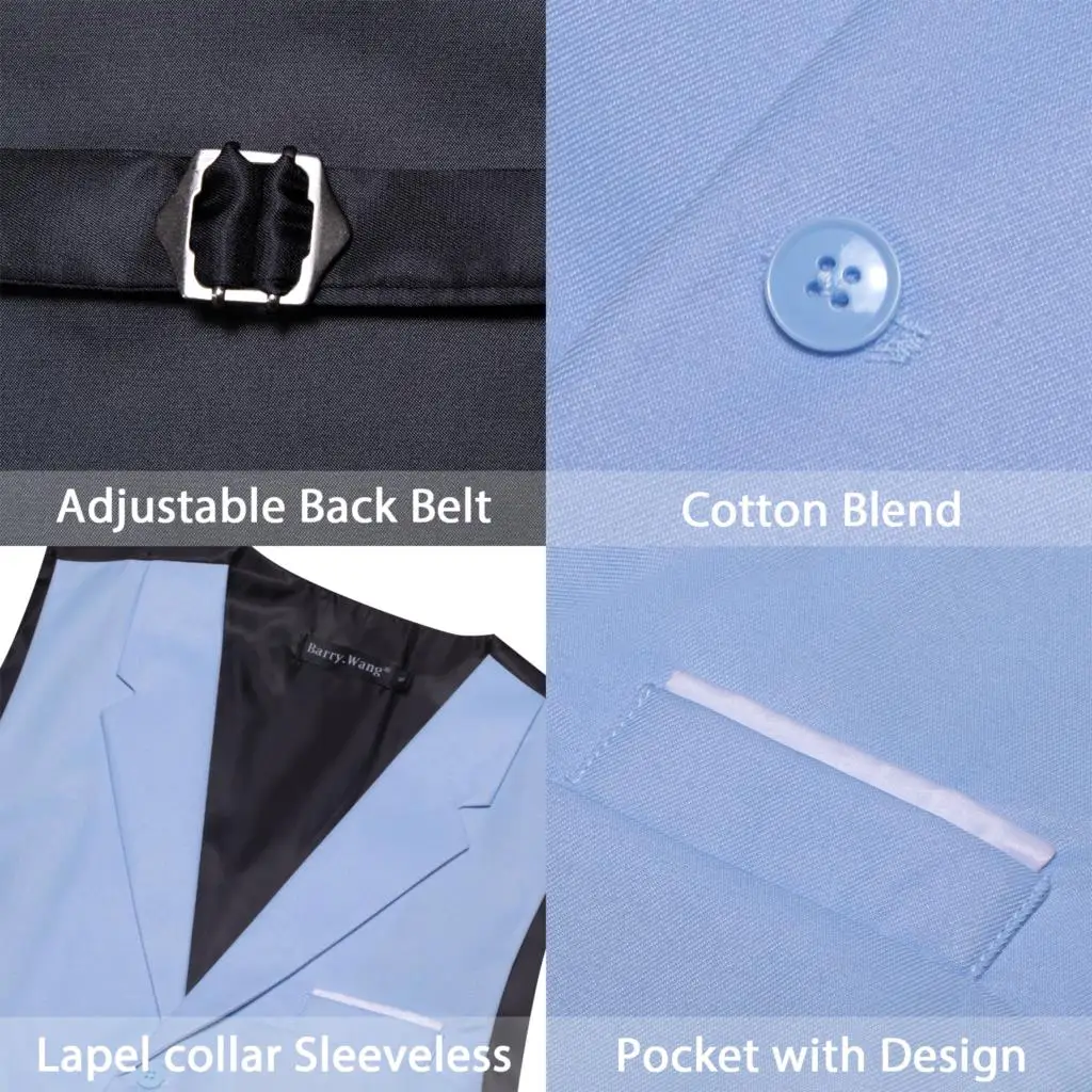 Barry Wang 40 Colors Mens Vest Silk Solid Blue Red Black Blue Waistcoat Tuxedo Wedding Party Business Sleeveless Jacket Gift