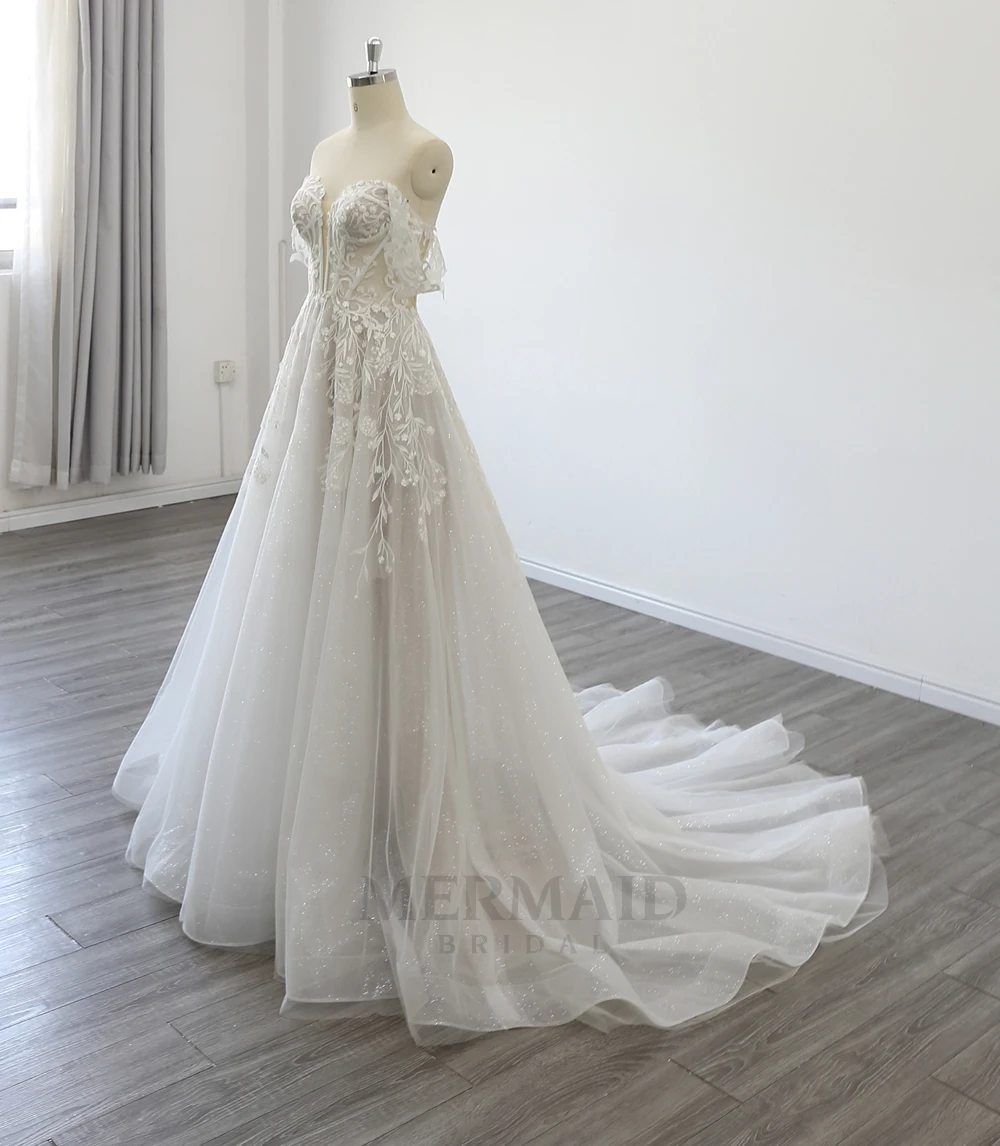 chinese dress ladies Lace Straps Court Train Mermaid White Wedding Dress – FancyVestido main image 0