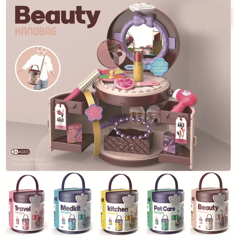 

New Children Simulated Makeup Toy Pretend Play Medical Equipment Handbag Set For Kids Cartoon Pet Supermarket Tools Role Play