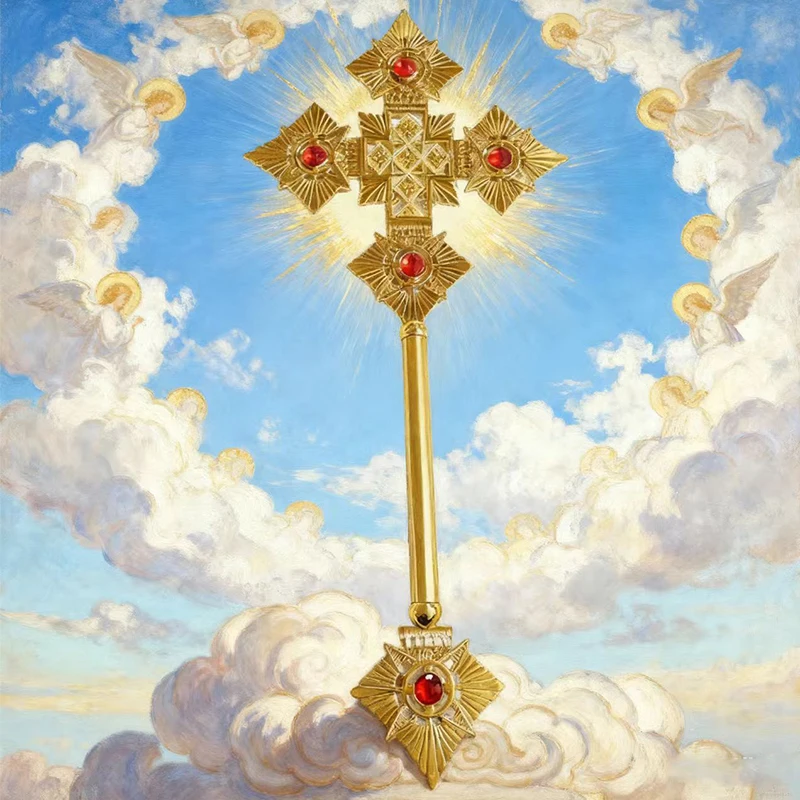 Neues Exquisites Östlich-Orthodoxes Rubin-Set Kreuz Zepter Religiöse Kirchenfeier Zeremonie Heilige Sammlung Erbe Geschenk – Detail 2