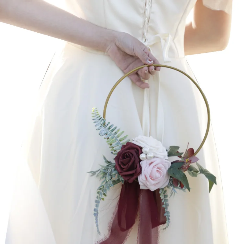 Yannew Bridesmaid Gold Hoop Bouquet for Wedding Bridal Shower