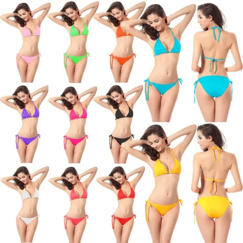 

Explosive New Swimsuit Sexy Solid Color Bikini Swimsuit Candy Color Europe and The United States Large Traffic