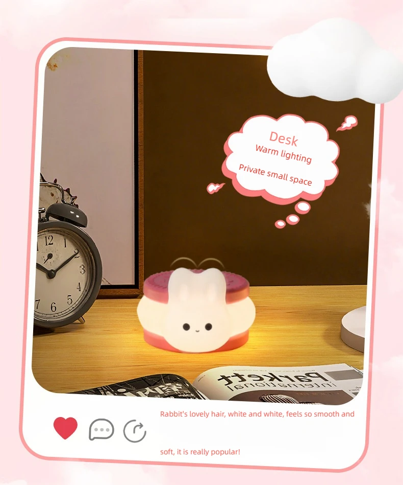 USB Rechargeable Timer Switch LED Night Light Cute Biscuit Rabbit Lamp For Kids Bedroom Dimming Table Pat Lamps Birthday Gift
