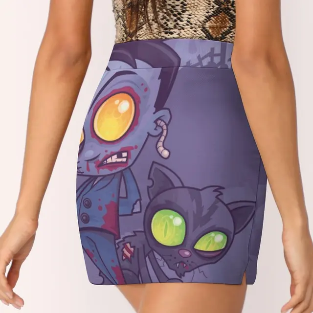 여름에 완벽한 불길하고 귀여운 프린트가 있는, 고양이 귀신 디자인의 편안하고 세련된 A라인 스커트