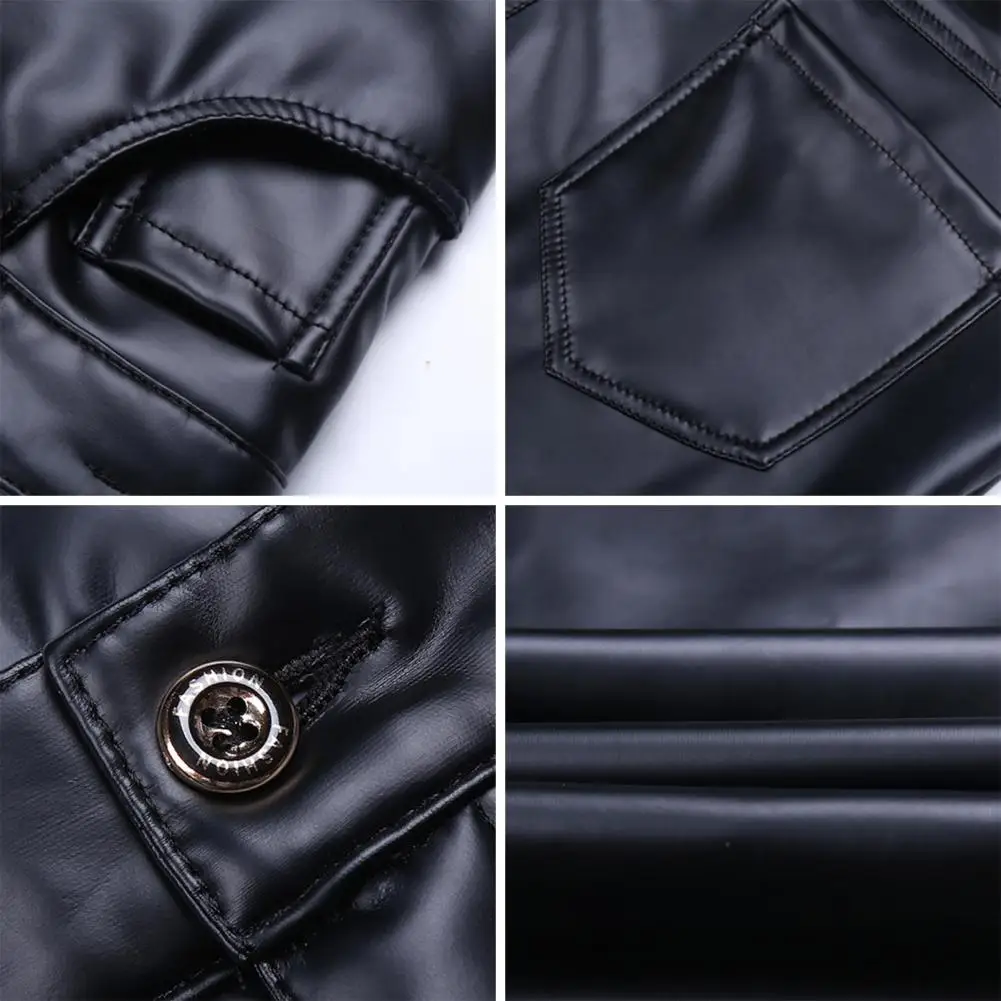 Description Picture 2 of itemClassic Fit Pants Men's Faux Leather Slim Fit Pants with Pockets Soft Breathable Mid Waist Trousers for Motocycle Streetwear