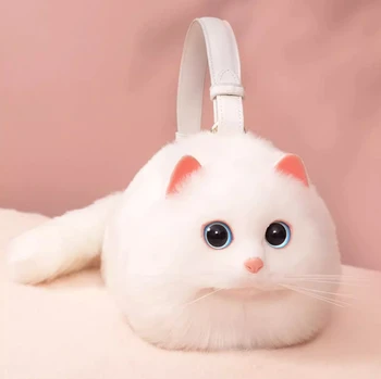 Borsa a Tracolla da Donna, Design Piccolo e Versatile, Borsa Messenger Artigianale in Peluche a Forma di Gatto per Autunno e Inverno