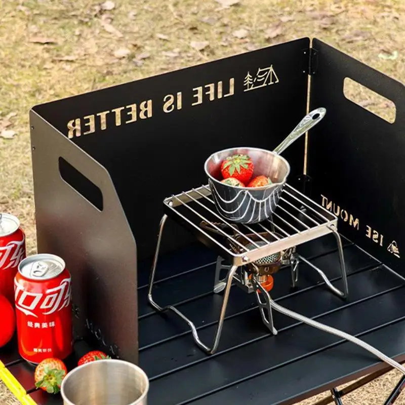 Folding camping Gas Stove Windshield  Tri-fold Four-fold Cassette Stove Windproof Shield Camping BBQ Burner Windscreen for camp