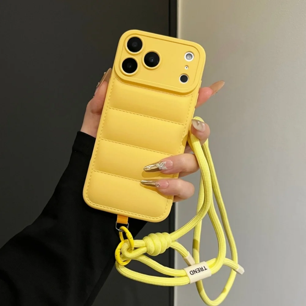 Stylish Down Jacket Crossbody Phone Case with Long Strap - Solid Color Cover