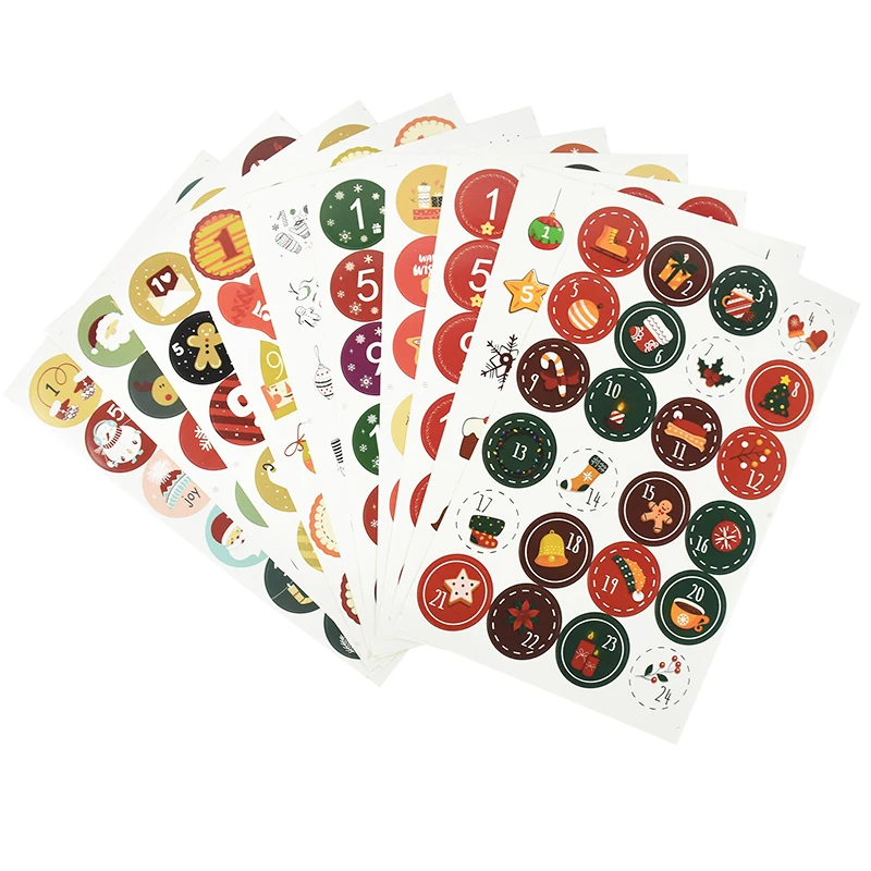 Christmas Advent Calendar Number Sticker Gift Label Adhesive Stickers Christmas New Year Decoration 24Pcs