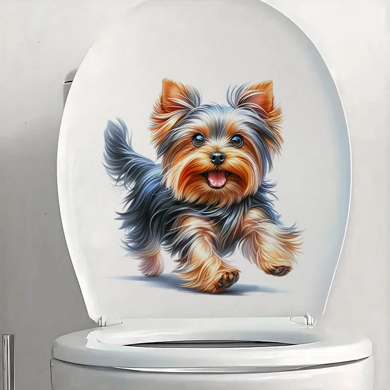 T2051#Yorkie Toilet Stickers Decoration for Living Room Wall Bedroom and Home Decor Car Decals Self-Adhesive
