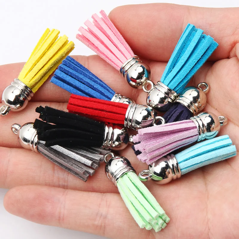 200 Pieces Keychain Tassels Faux Suede Leather Tassel Pendants