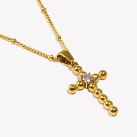 E.B.belle Zircon Bead Cross Pendant Necklace Tarnish Free Silver Color 316L Stainless Steel Decoration 18K Gold Plated Jewelry