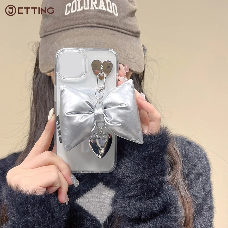 

Y2K брелок серебряного цвета с бантом, Модный милый брелок с бантом для девочек, рюкзак, подвеска, сумка, подвесные украшения, подарки