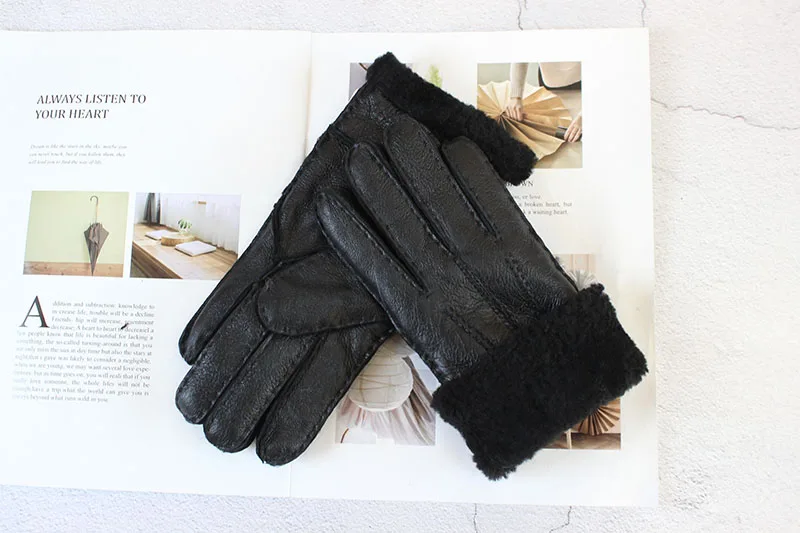 Women's Thickened Winter Sheepskin Fur Gloves Windproof Warm Outdoor Motorcycle Riding Color Leather Finger Gloves