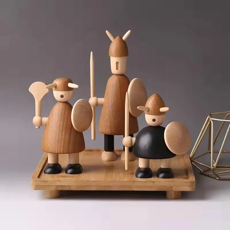 

Nordic wooden Viking puppet ornaments Danish design soldiers combination home improvement hole plate decoration.
