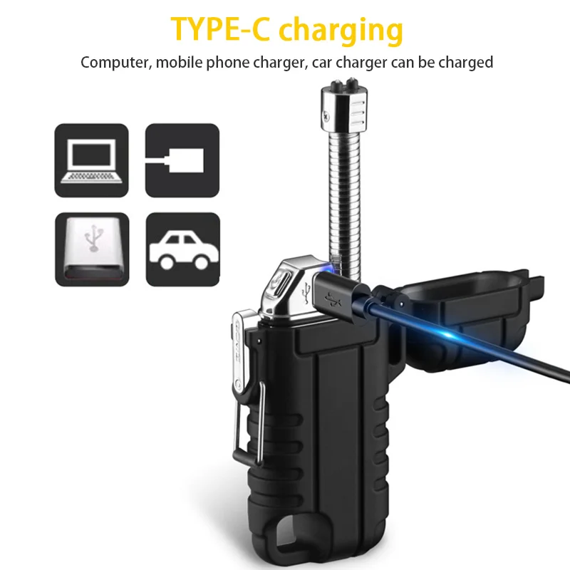 BBQ Lighter Windproof Type-C Rechargeable Portable Waterproof Outdoor Ignitors Retractable Hose Camping Ignition Equipments