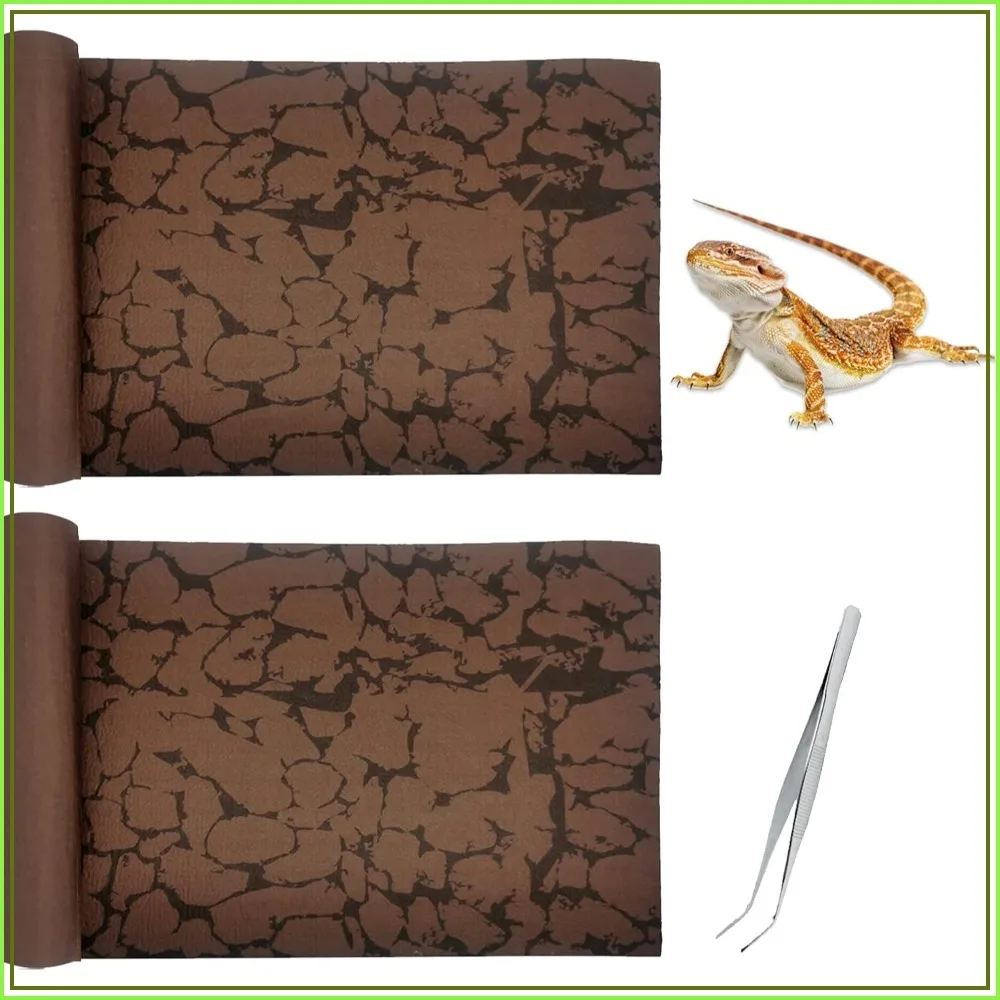Reptile Carpet Sand Mat for Bearded Dragon Terrarium Liner, 12x20In 2-Pack with Tweezers