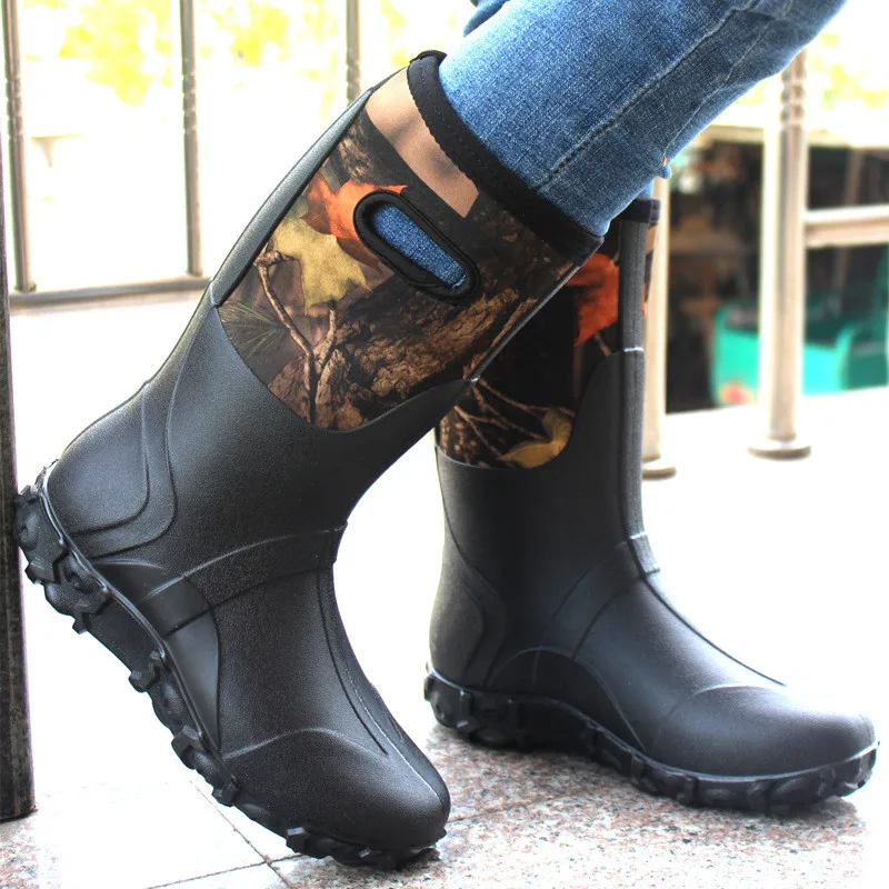 Waterproof Neoprene High Rain Boots Keep Warm Anti-Slip Fishing Shoes High Quality Bionic Camouflage Hunting Boots