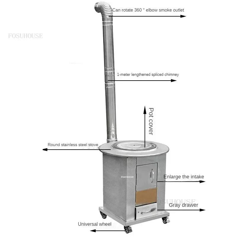 Portable Fire Pits Mobile Outdoor Firewood Stove Household Rural Energy-saving Stove Stainless Steel Fire Wood Heater N