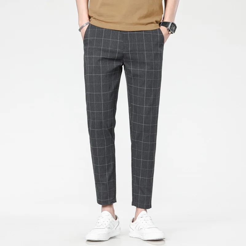 New Checkered Fashion Europe and the United States Style Men's Pants Business Casual Travel Slim Pants Comfortable and Versatile 4