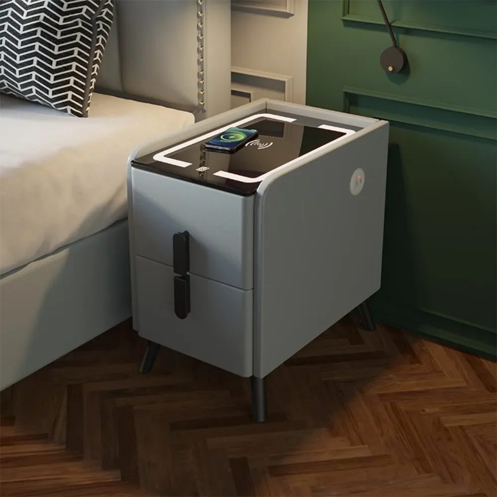 Smart Nightstand Intelligent Bedroom Cabinet With Drawers And USB Charging Simple Nightstands Solid Wood Narrow Bedside Table