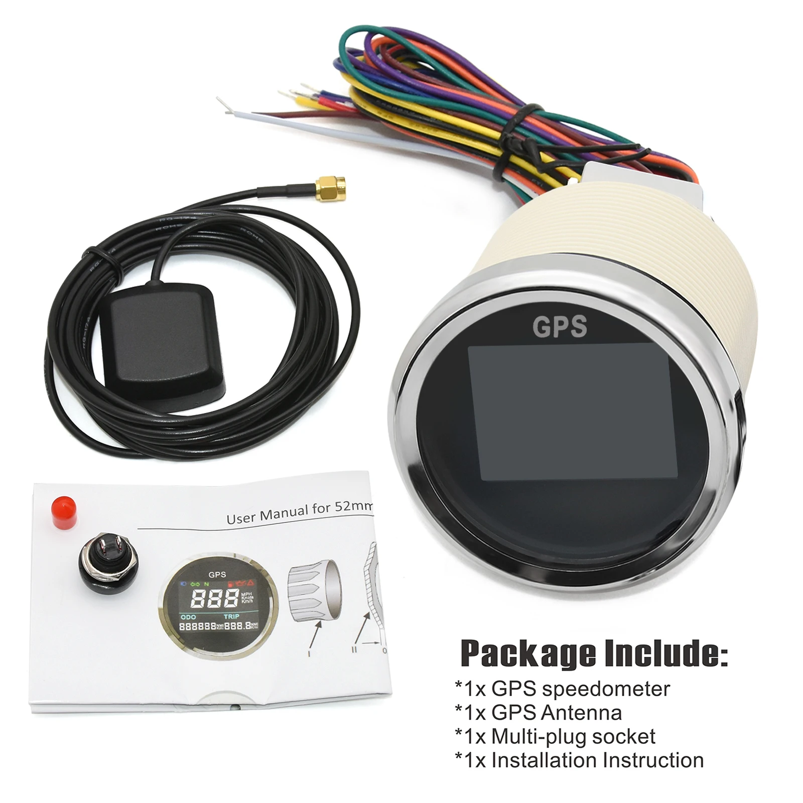 52mm Wasserdichte Digitale GPS Tacho Gauge Kilometerzähler Meter Mit GPS Antenne Geschwindigkeit Sensor Für Marine Boot ATV UTV Motorrad – Detail 13
