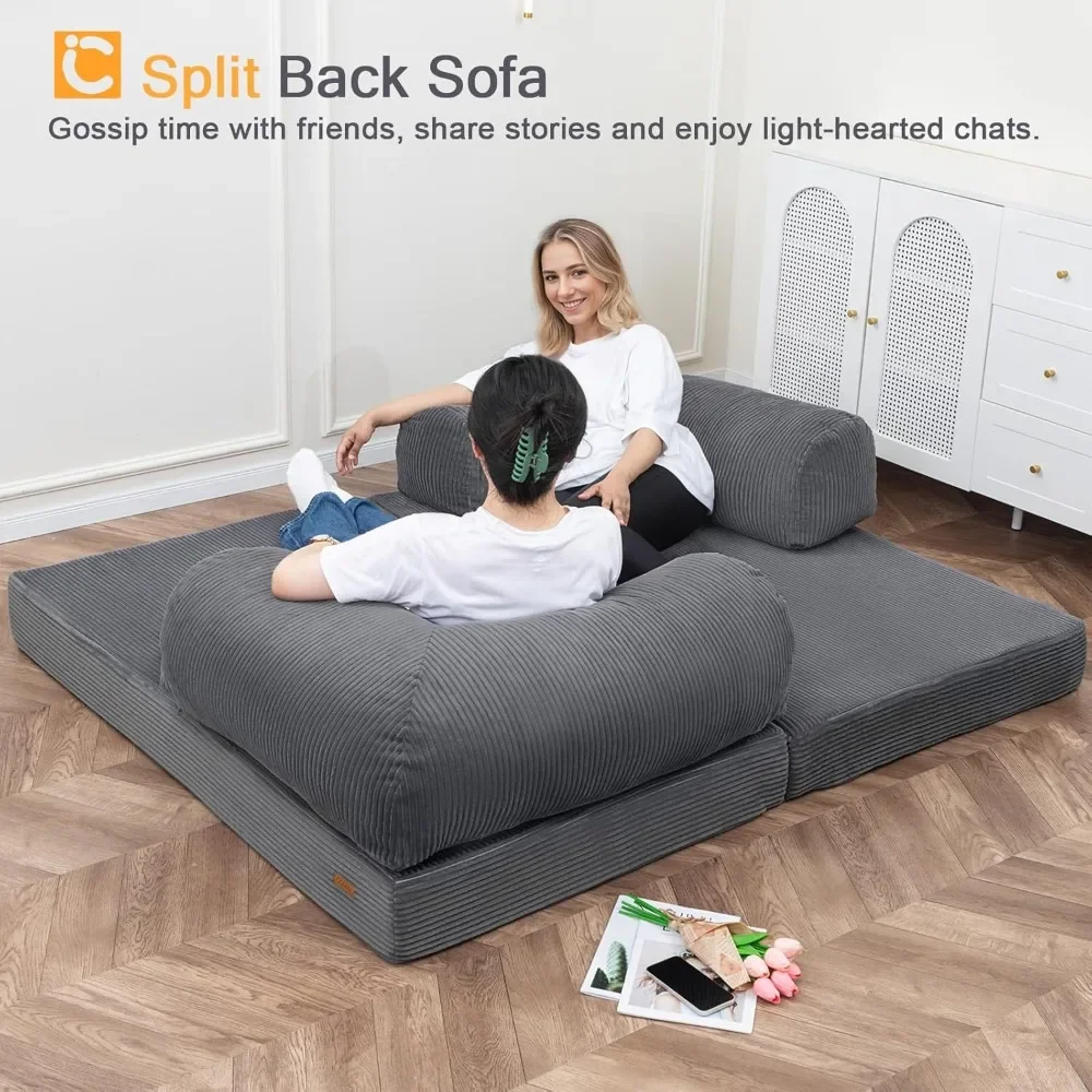 NEW-Futon Sofa Bed, 4-in-1 Floor Foldable Sofa Couch Bed Queen with L-Shaped Armrests, Convertible Folding Chair Bed Sleeper Mat