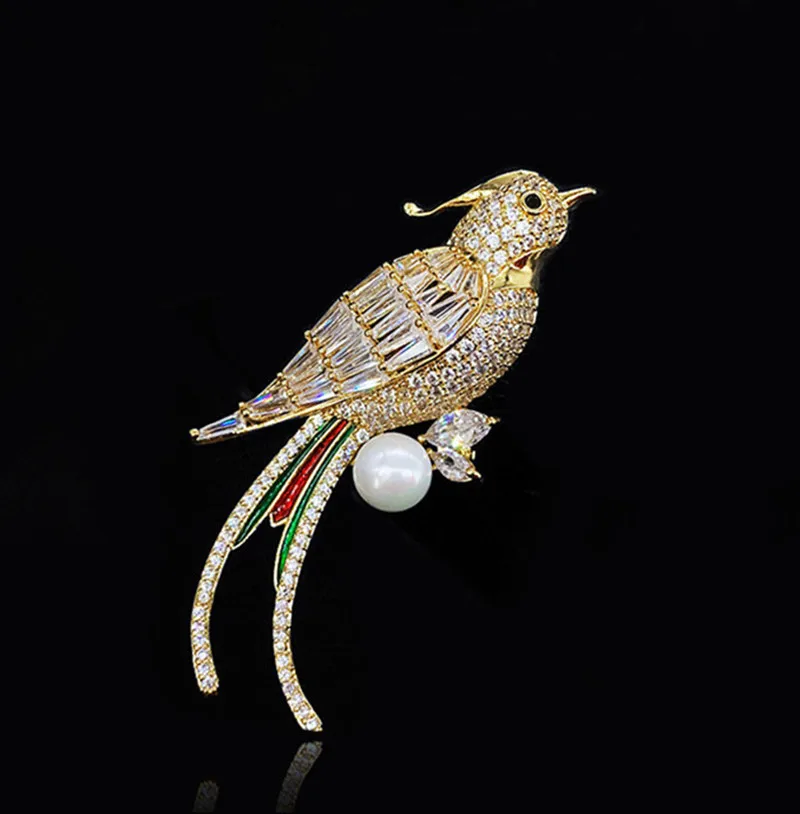 

Fashion New Vintage Exquisite Design Sense Of High-end Titanium Steel Bird Pearl Women's Brooch Jewelry Accessories Gift